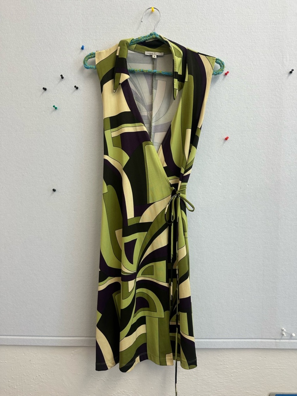 Pucci Like Sleeveless Green Patterned Wrap Dress